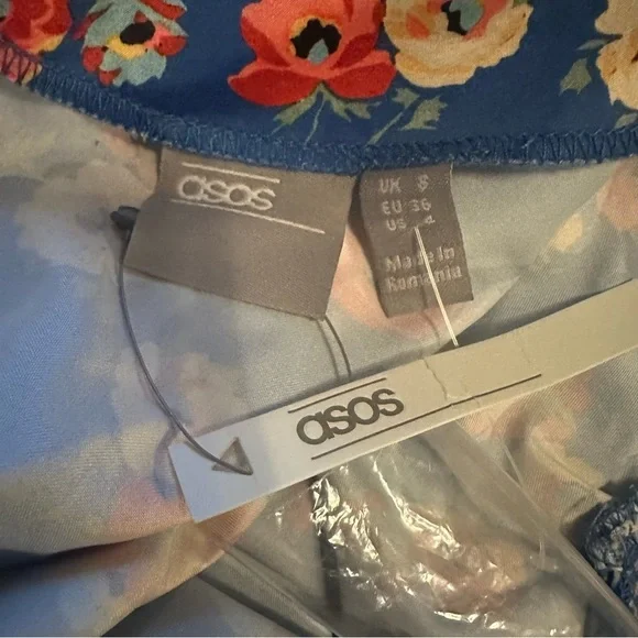NWT ASOS blue floral midi tea dress size 4 - Picture 6 of 9